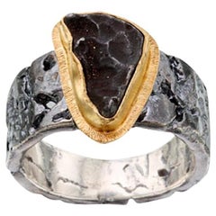 Steven Battelle, bague Meteorite en or 18 carats/argent sterling
