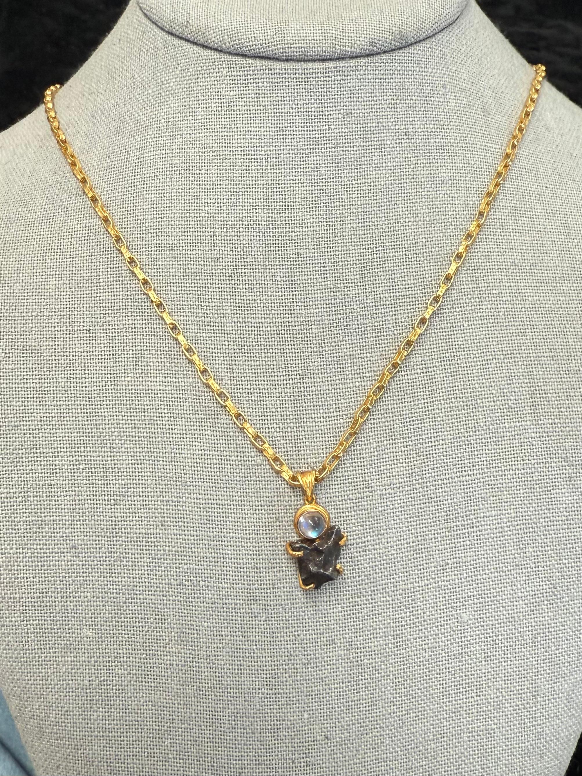 Steven Battelle Sikhote-Alin Meteorit Regenbogen Mondstein 18K Gold Anhänger im Angebot 5