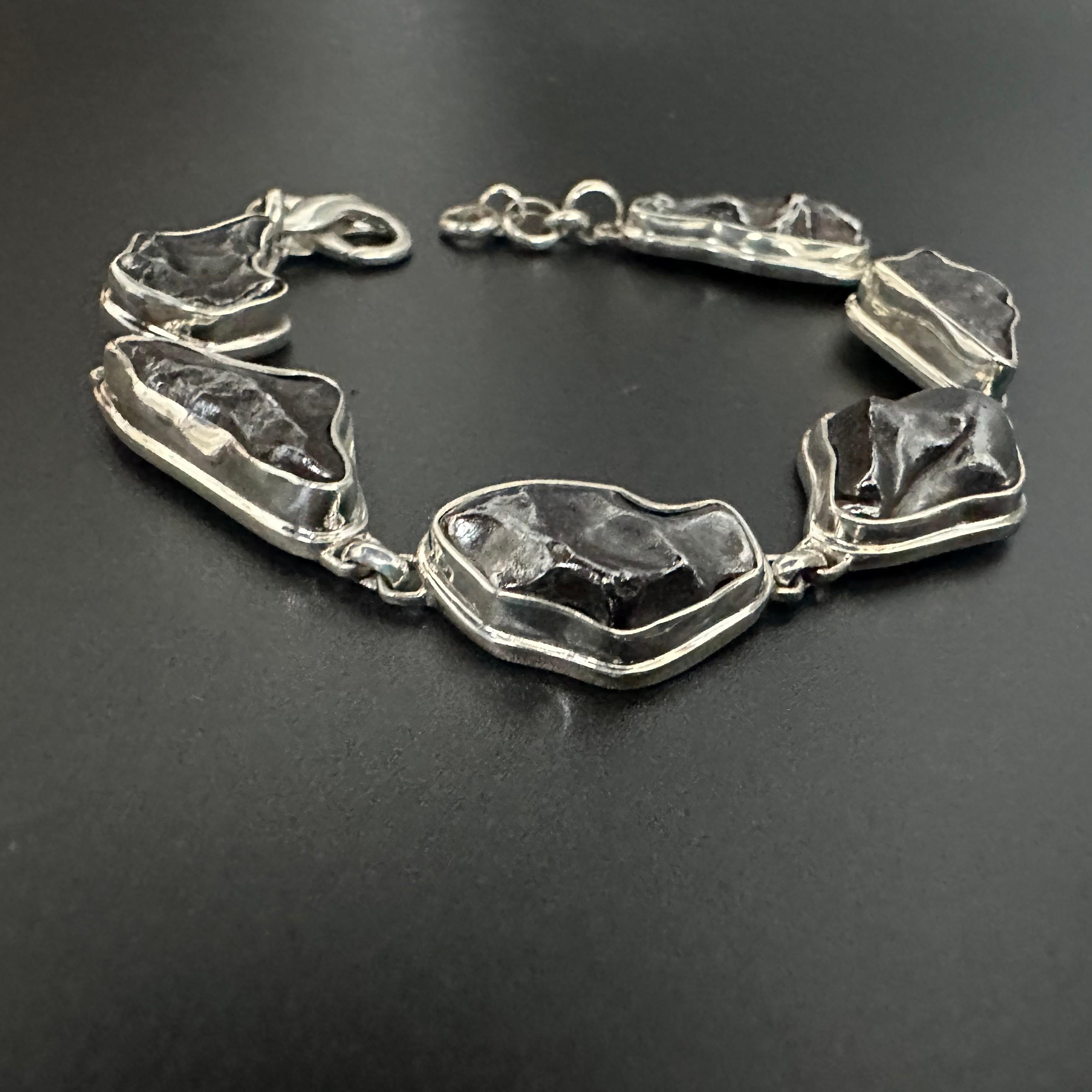 Steven Battelle Sikhote-Alin Meteorite Sterling Silver Bracelet In New Condition For Sale In Soquel, CA
