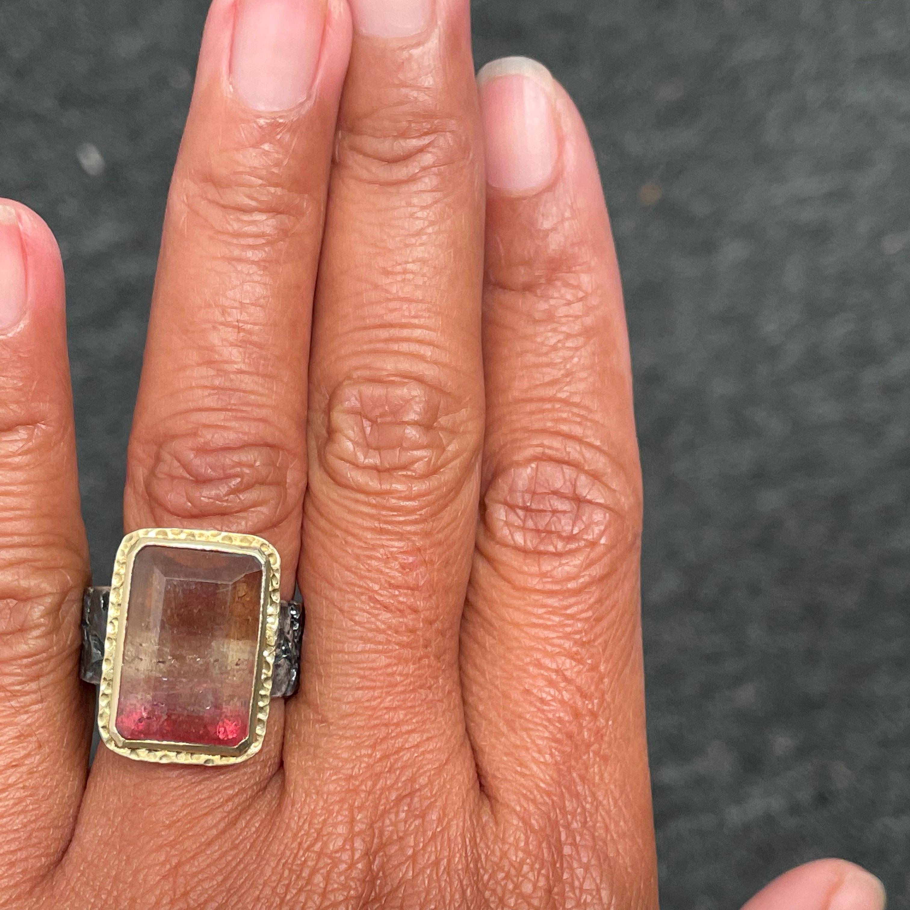 Steven Battelle Silver 18K Gold Watermelon Tourmaline Ring In New Condition For Sale In Soquel, CA