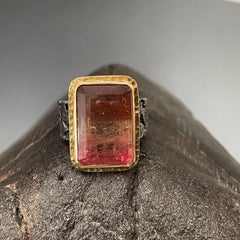 Steven Battelle 13.2 Carats Watermelon Tourmaline Silver 18K Gold Ring