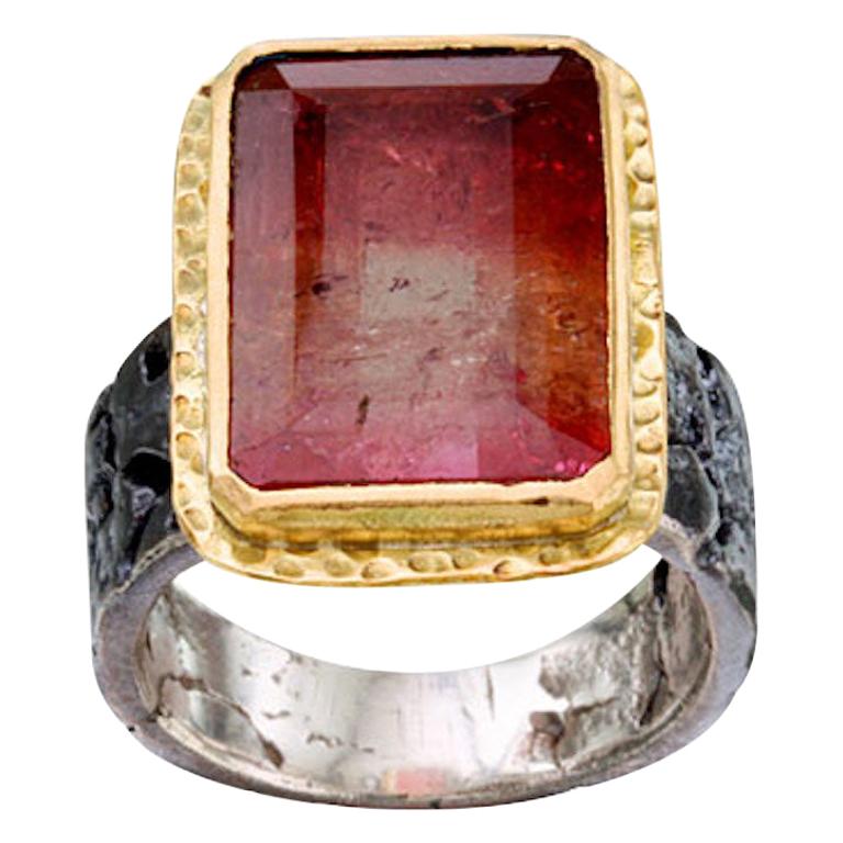 Natural watermelon tourmaline  925 Silver /9ct 14k 18k 585 750 yellow white rose red Gold Platinum east west unisex ring all sizes