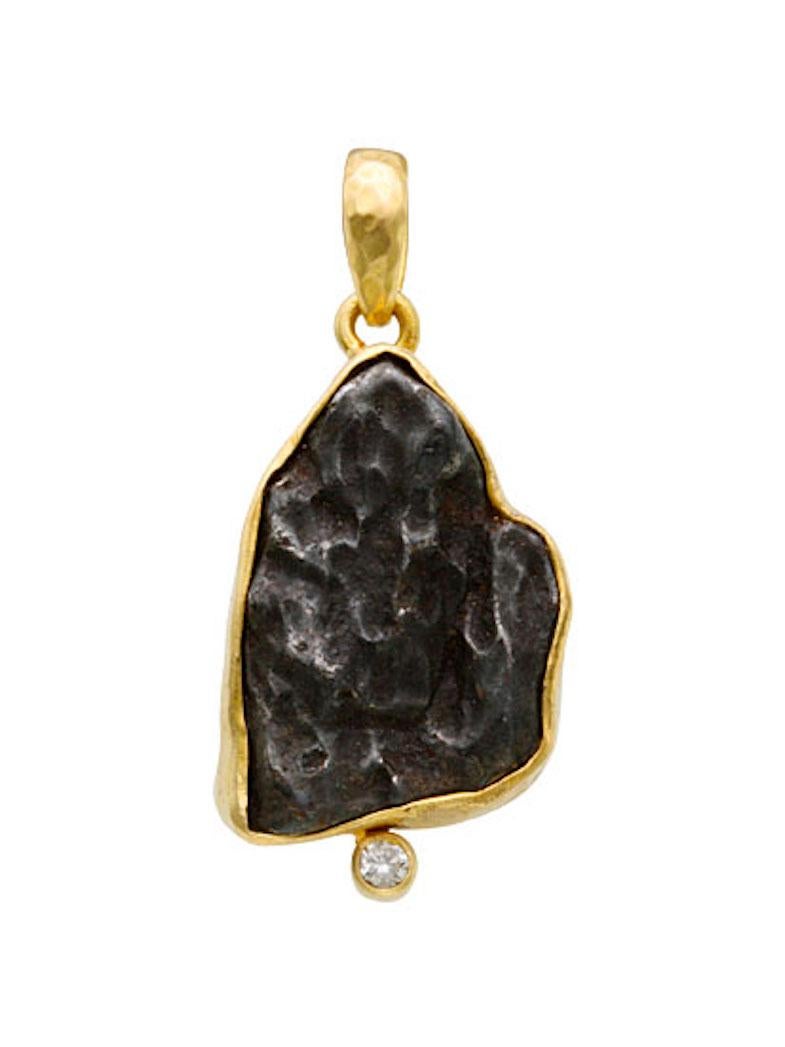 Contemporary Steven Battelle Sinkote-Alin Meteorite Diamond 18K Gold Pendant For Sale