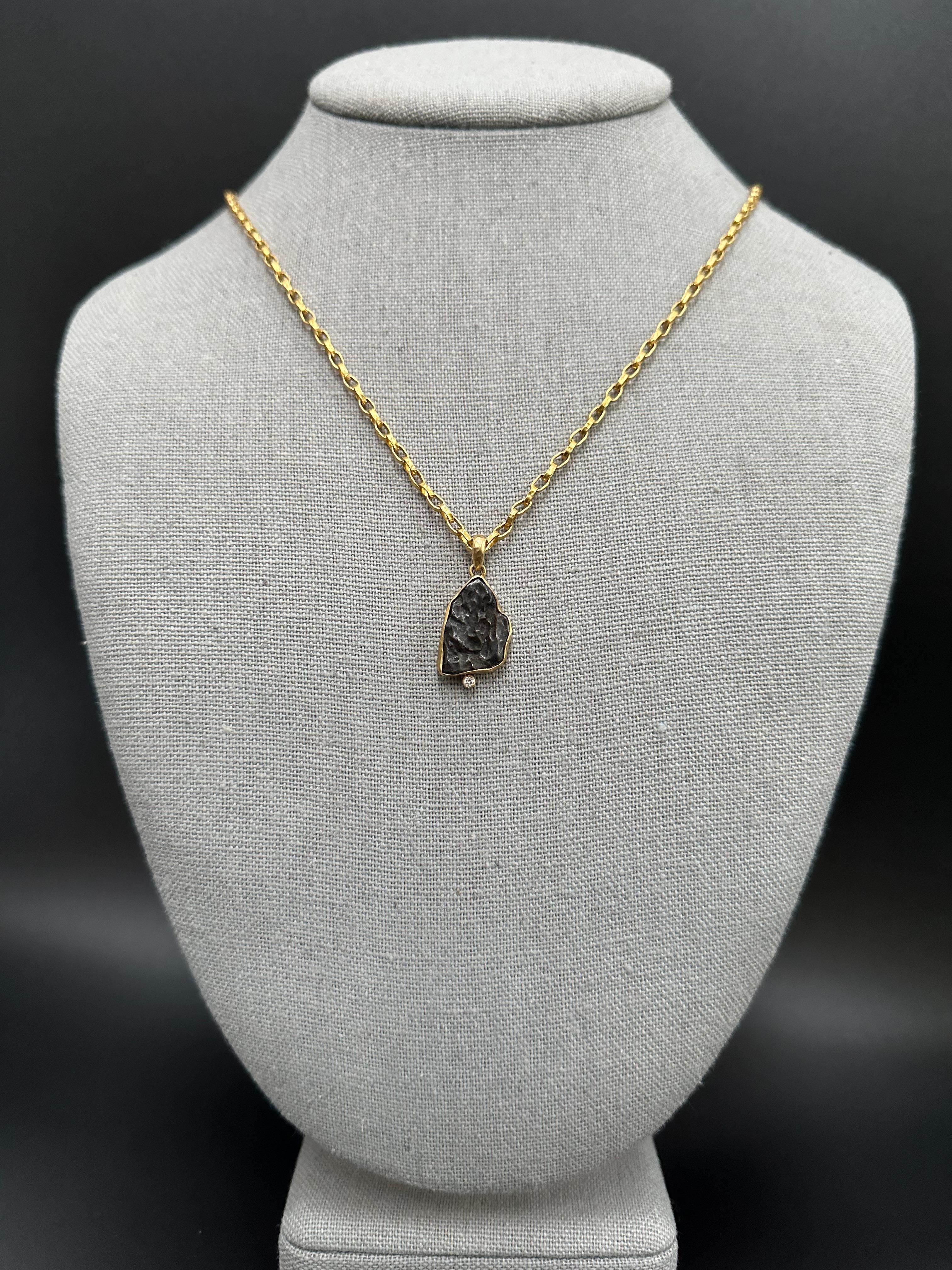 Rose Cut Steven Battelle Sinkote-Alin Meteorite Diamond 18K Gold Pendant For Sale