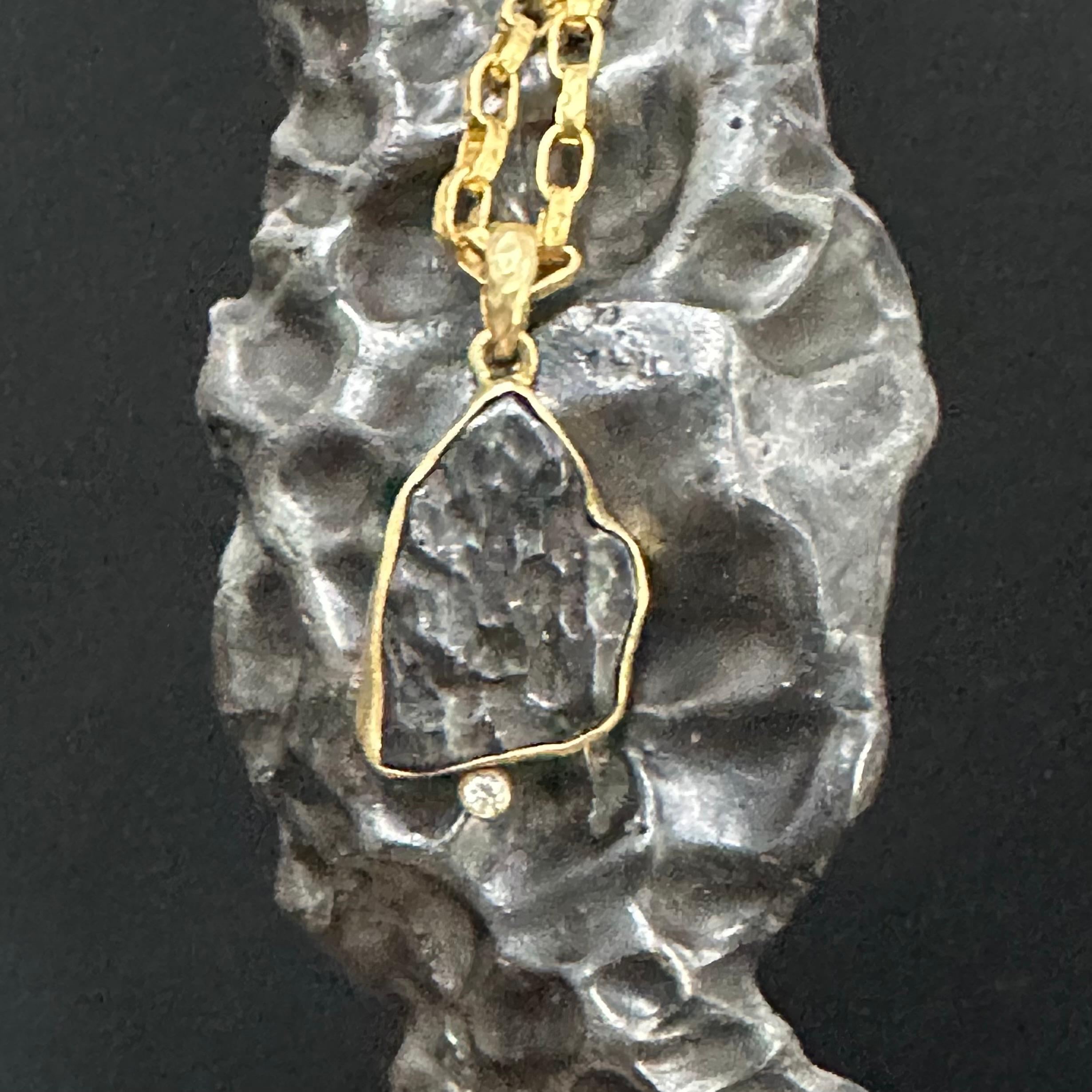 Steven Battelle Sinkote-Alin Meteorite Diamond 18K Gold Pendant In New Condition For Sale In Soquel, CA