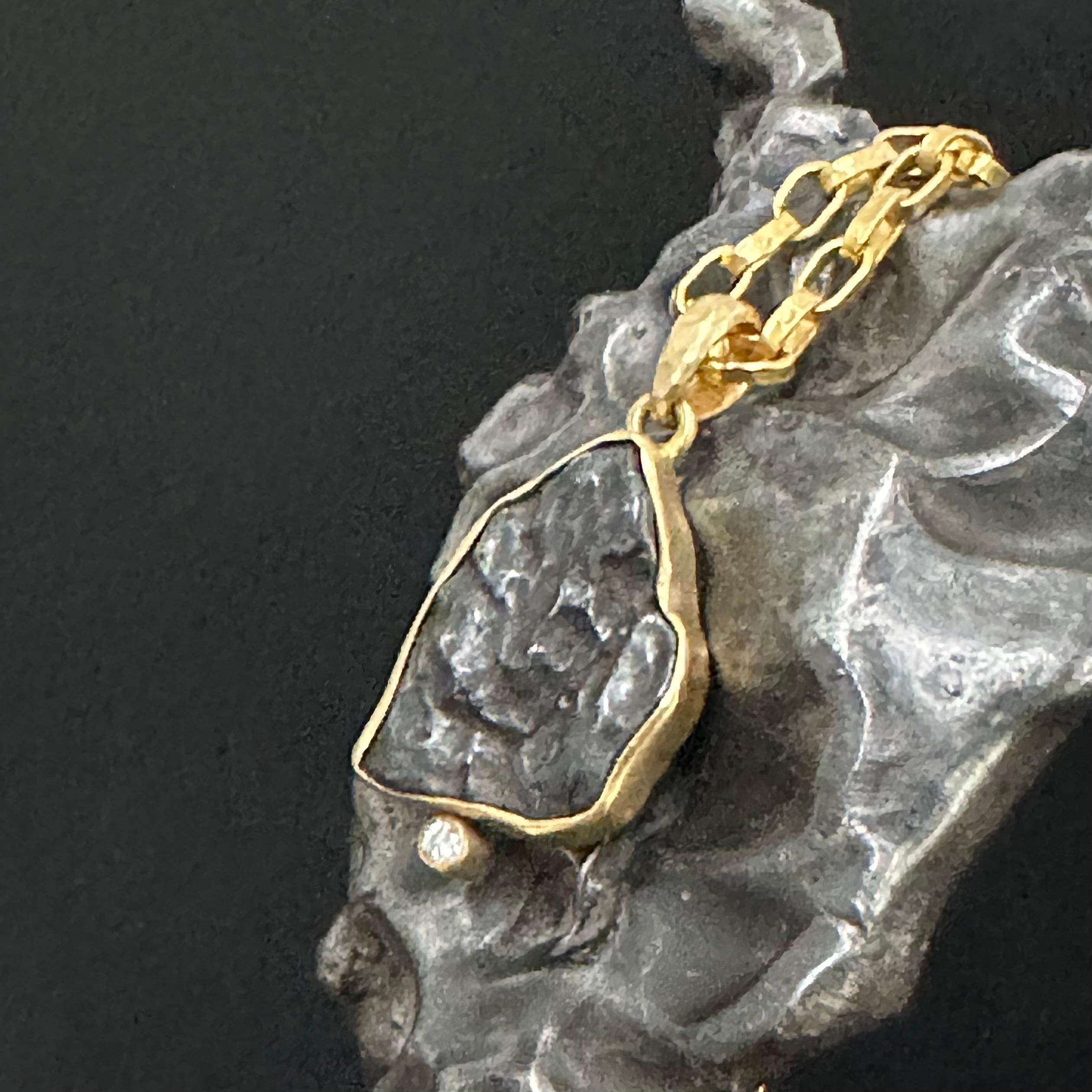 Women's or Men's Steven Battelle Sinkote-Alin Meteorite Diamond 18K Gold Pendant For Sale
