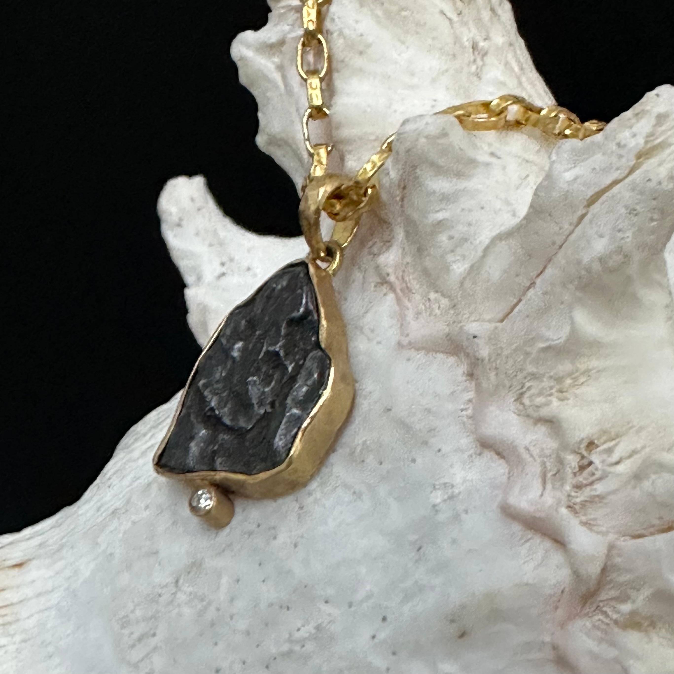 Steven Battelle Sinkote-Alin Meteorite Diamond 18K Gold Pendant For Sale 1