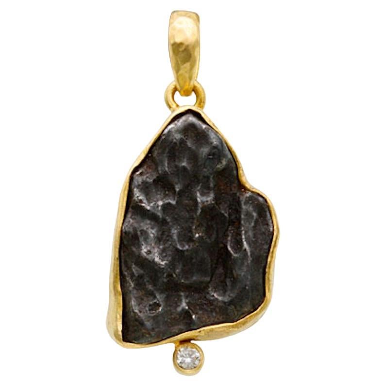 Steven Battelle Sinkote-Alin Meteorite Diamond 18K Gold Pendant For Sale