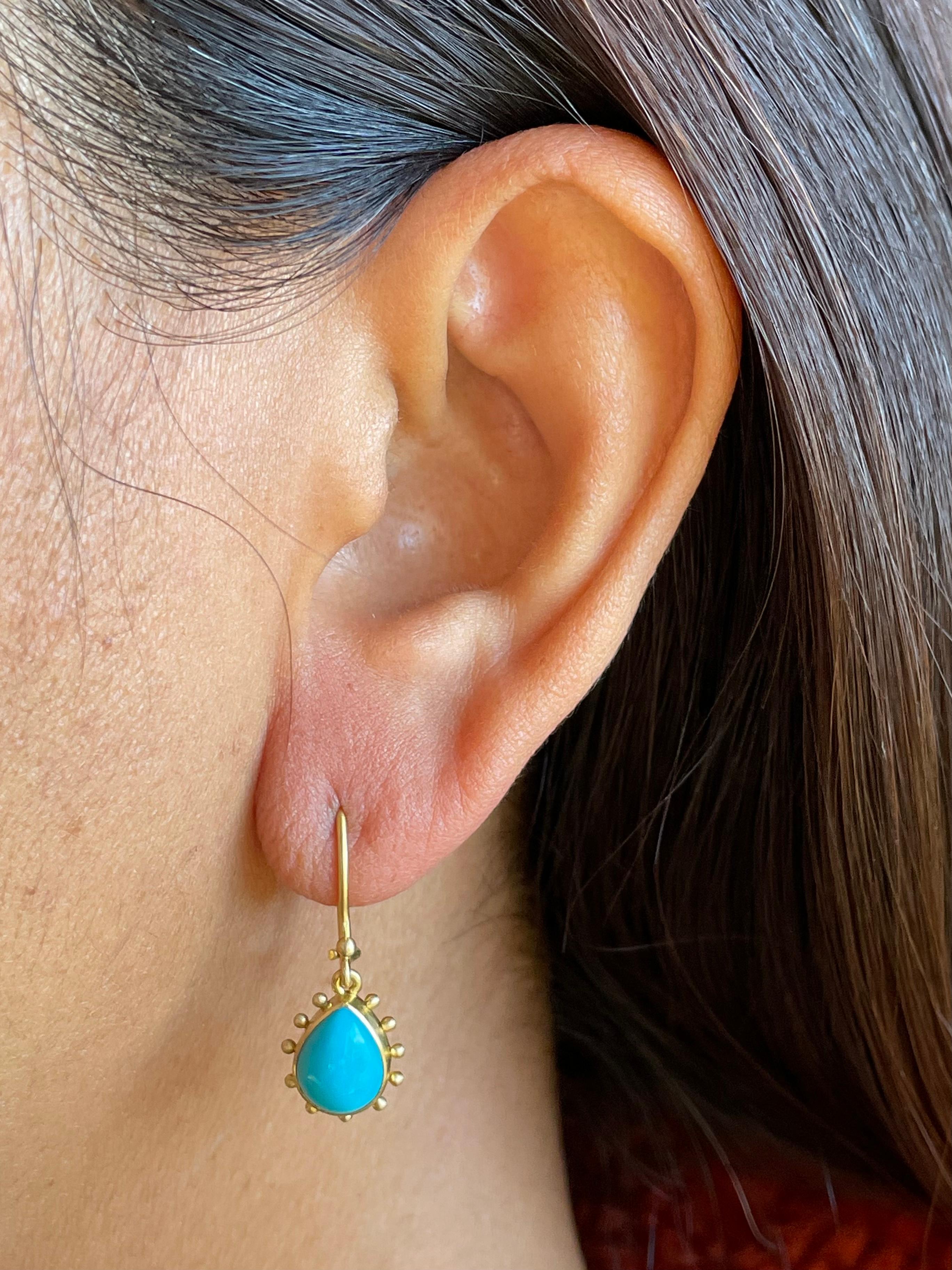 Steven Battelle Sleeping Beauty Turquoise 18K Gold Earrings, Pendant, Chain Set For Sale 3