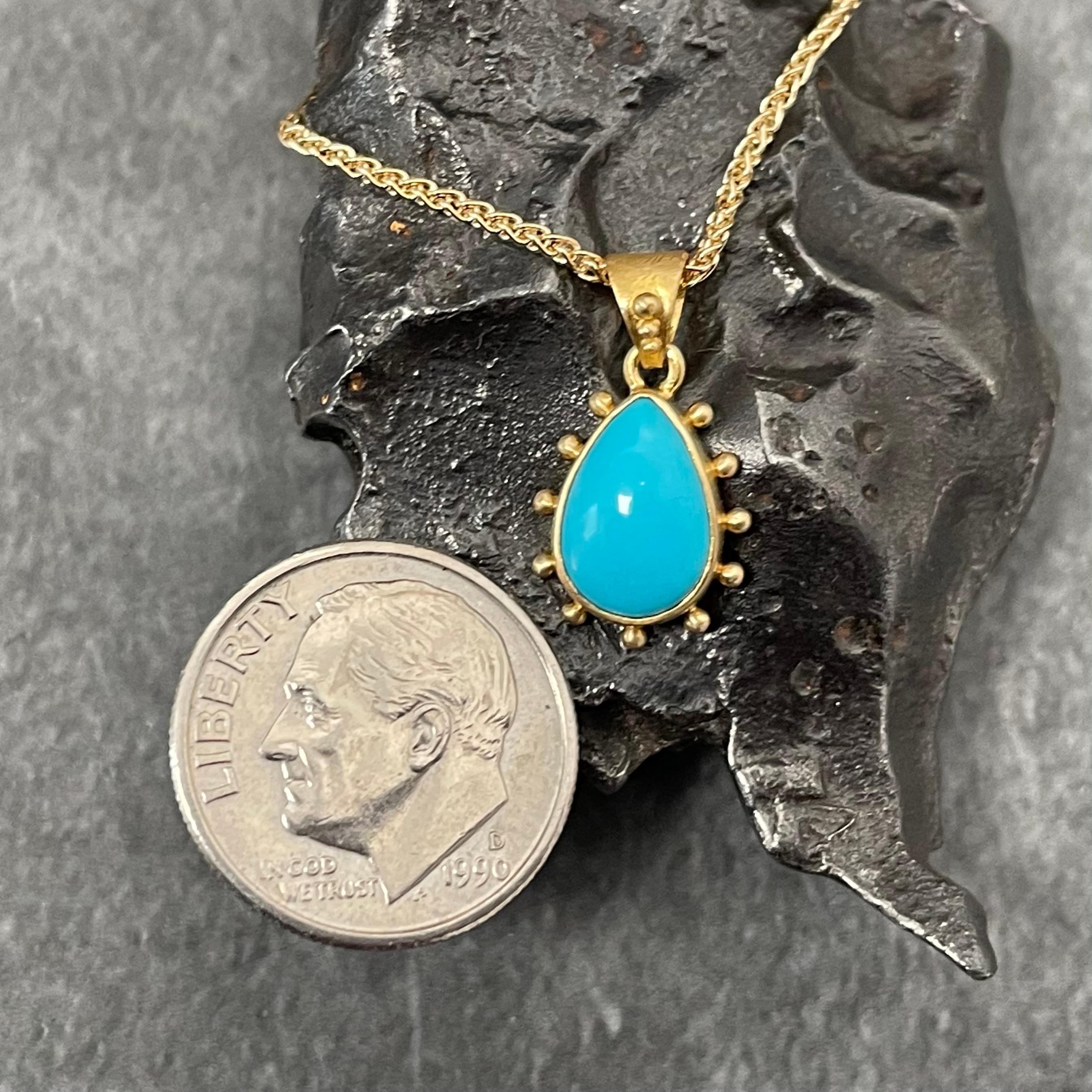 Steven Battelle Sleeping Beauty Turquoise 18K Gold Earrings, Pendant, Chain Set For Sale 8