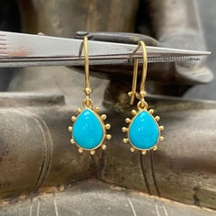 Steven Battelle Sleeping Beauty Turquoise 18K Gold Earrings, Pendant, Chain Set