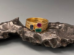 Steven Battelle Ruby Emerald Sapphire 18K Gold Stacking Ring