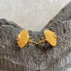 Steven Battelle Tanzanite Granulated 22K Gold Post Earrings