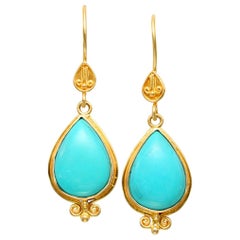 Steven Battelle Turquoise Drop Earrings 18k Gold