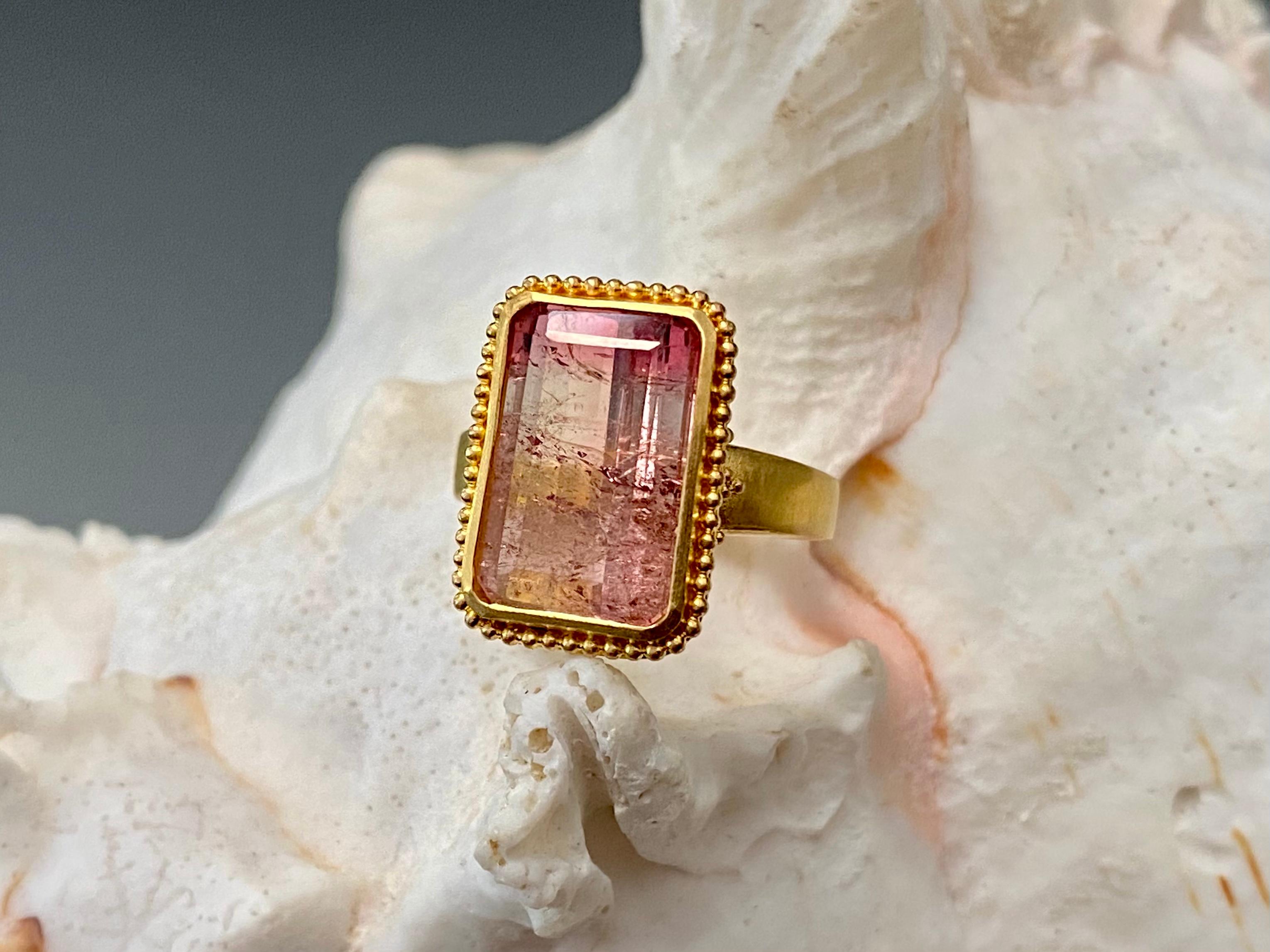 Steven Battelle Watermelon Tourmaline 22K Gold Ring In New Condition For Sale In Soquel, CA