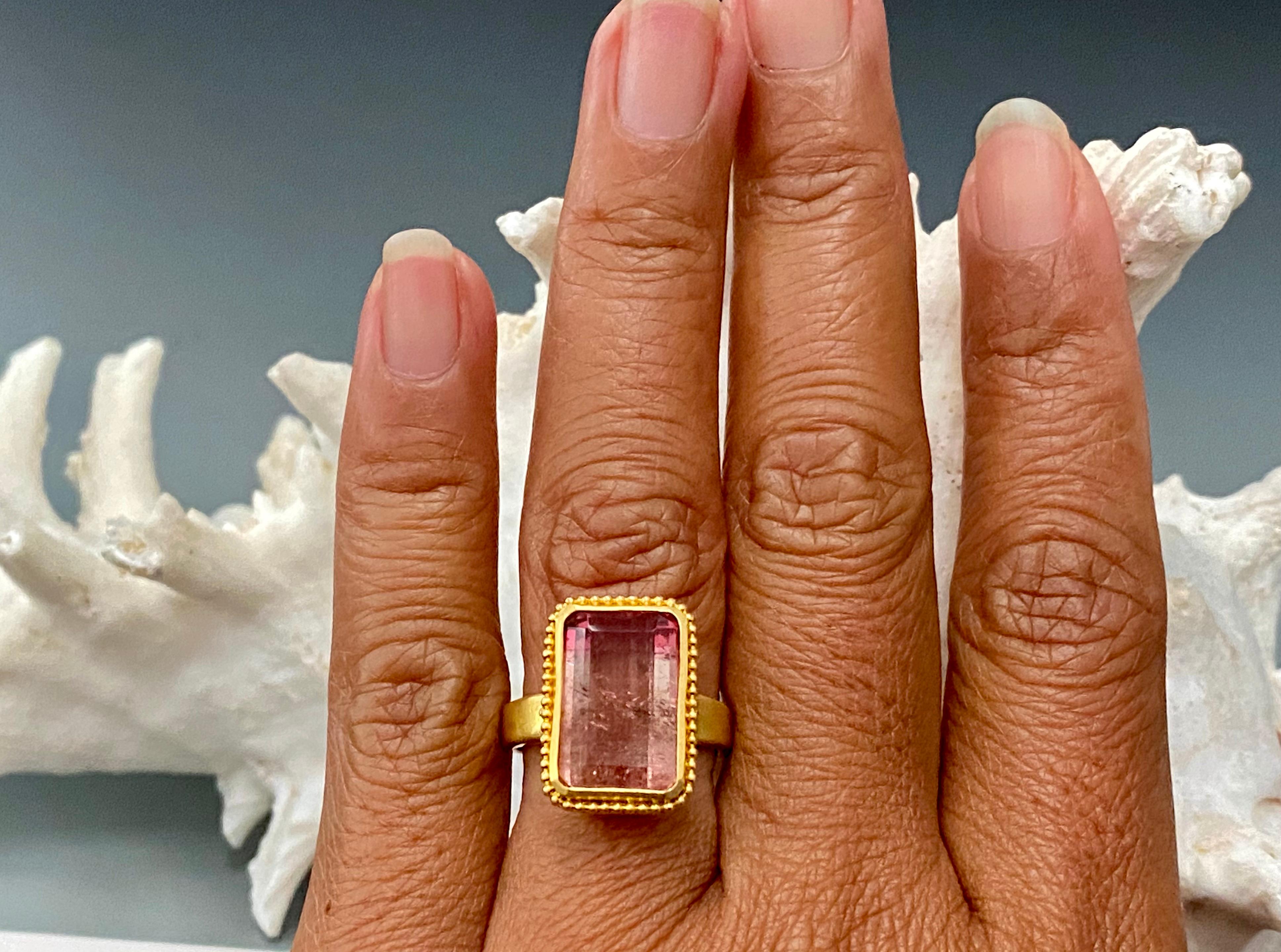 Steven Battelle 6.2 Carat Watermelon Tourmaline 22K Granulation Gold Ring For Sale 1