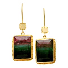 Steven Battelle Watermelon Tourmaline Earrings 18k Gold