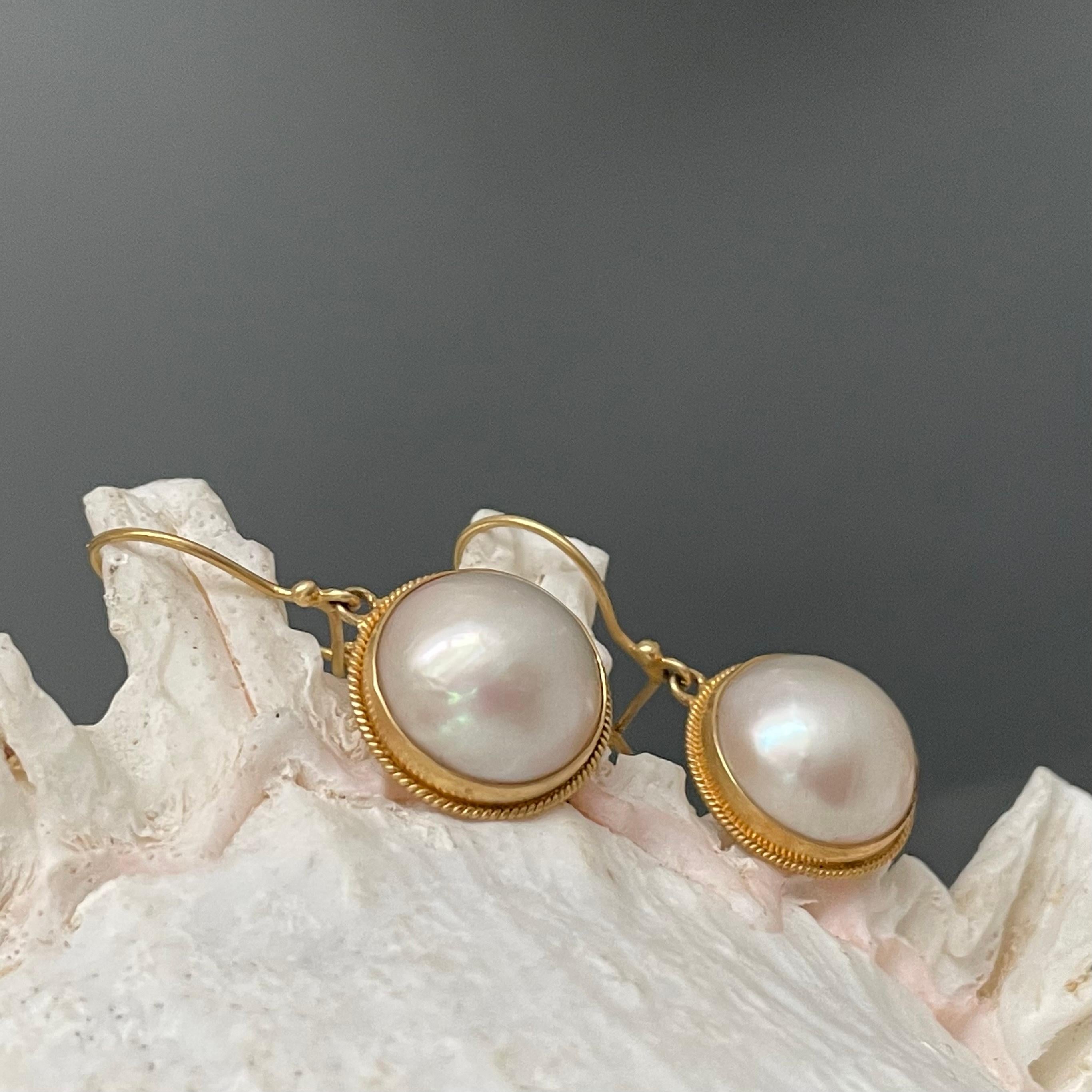 Steven Battelle White Mabe Pearl 18K Gold Earrings 1