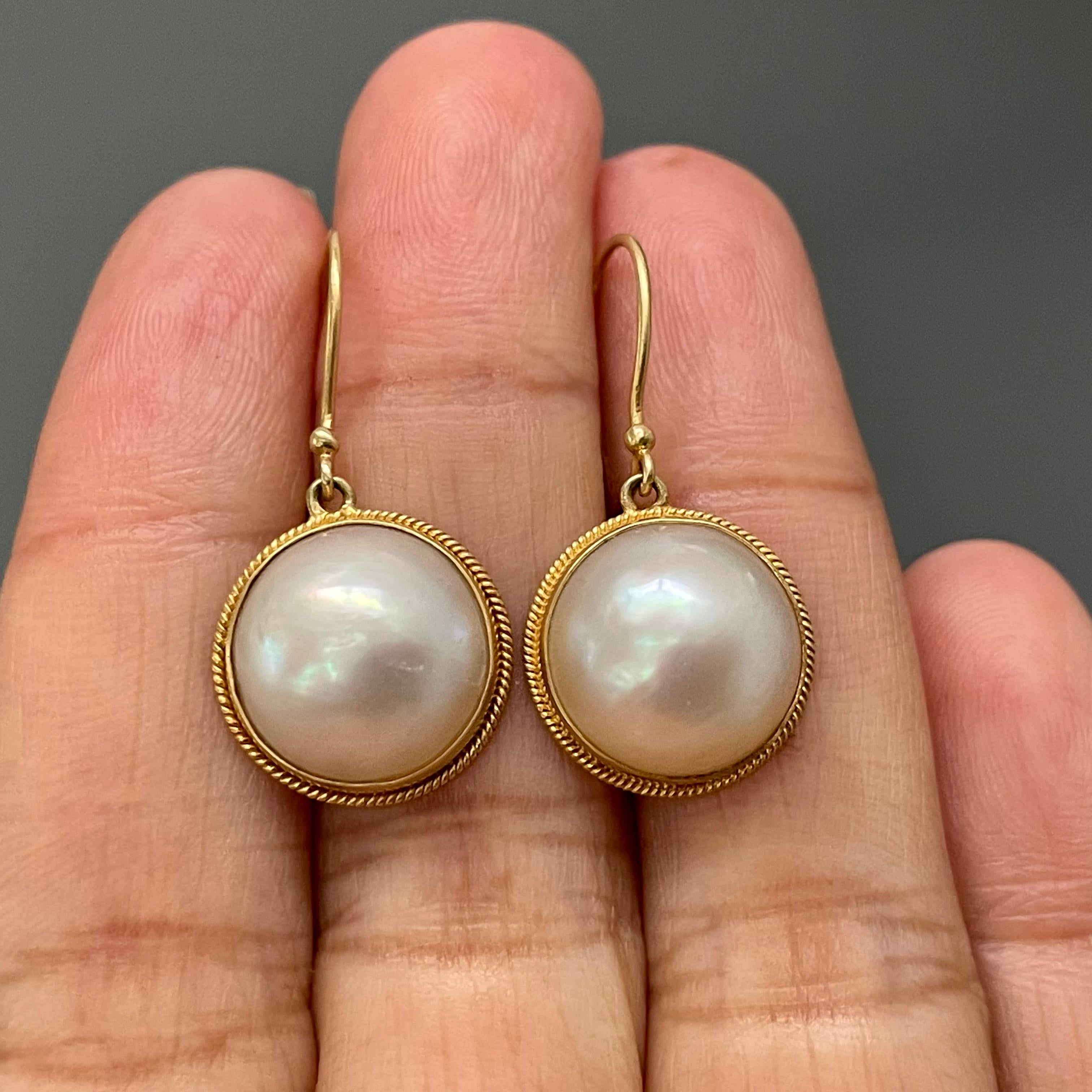 Steven Battelle White Mabe Pearl 18K Gold Earrings 2