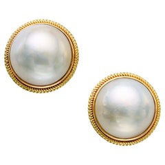 Steven Battelle White Mabe Pearl 18k Gold Post Earrings