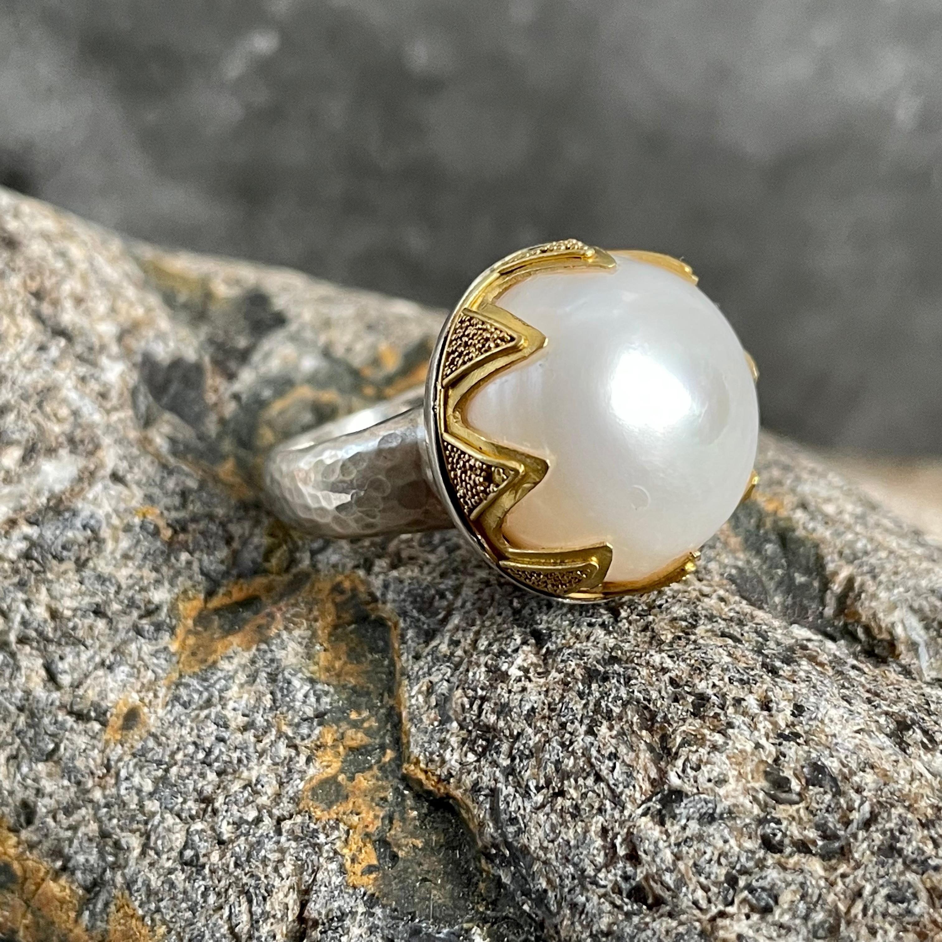 Steven Battelle White Mabe Pearl Gold Silver Ring 3