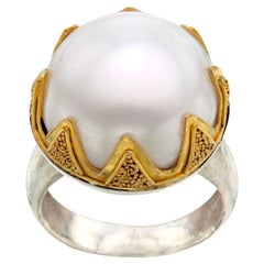 Steven Battelle White Mabe Pearl Gold Silver Ring