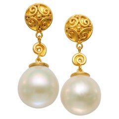 Steven Battelle White Pearl 18K Gold Post Earrings