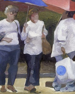 3 figures, 2 umbrellas, Painting, Oil on Canvas