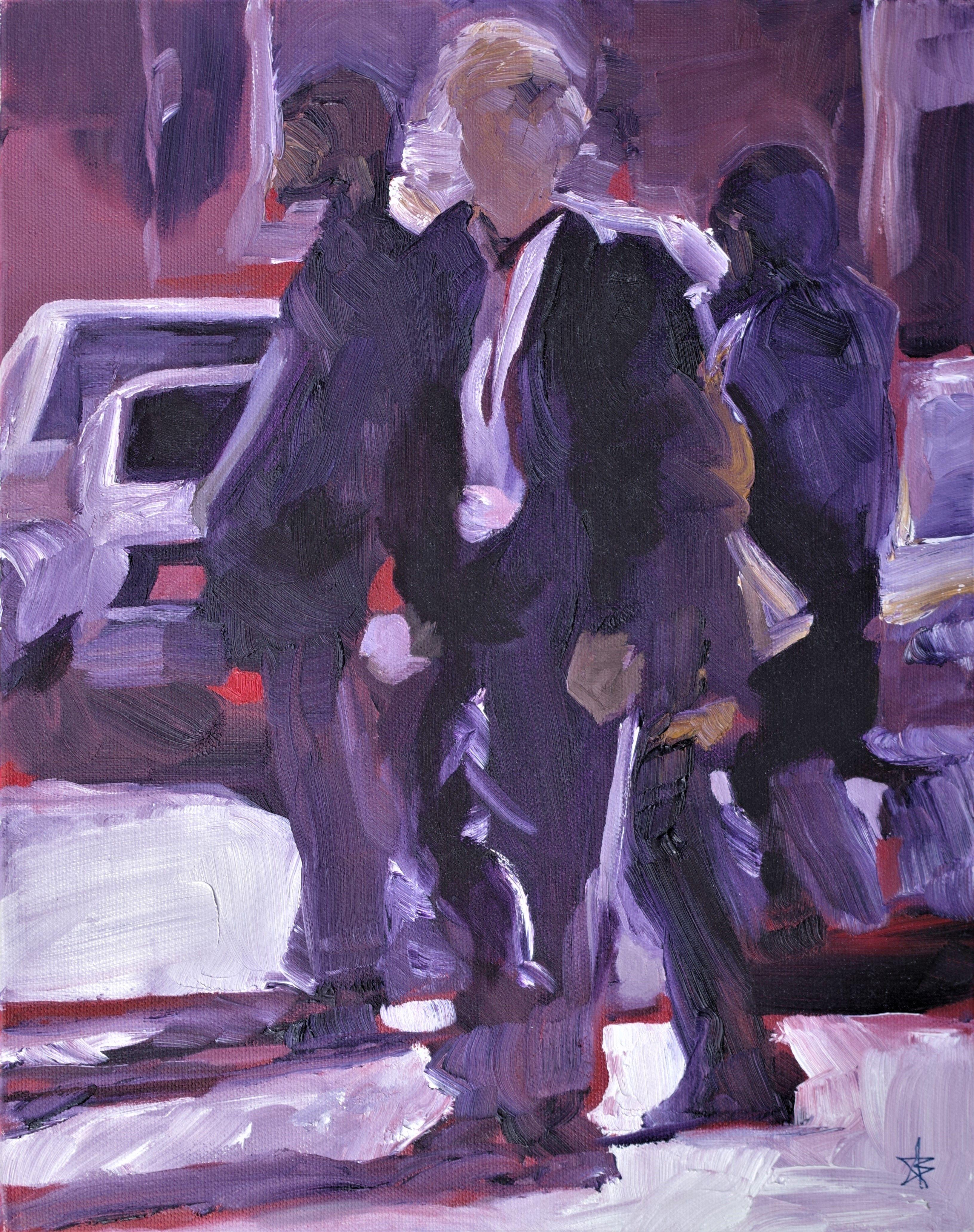 Figurative Painting di Steven Boksenbaum - 3 figure in viola, Pittura, Olio su tela