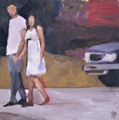 Couple with purple car, Painting, Oil on Canvas