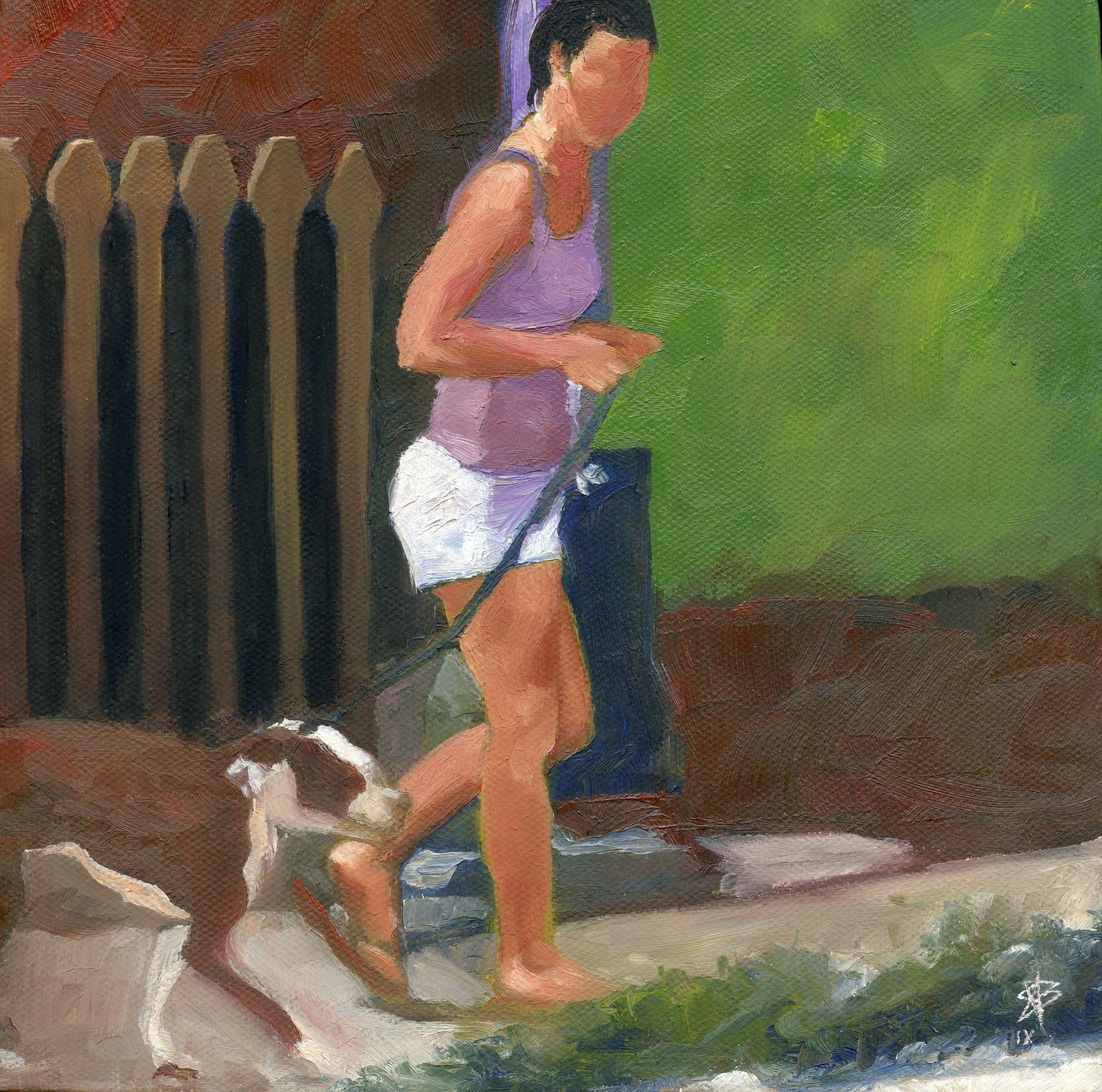 Steven Boksenbaum Figurative Painting - Dogwalker 1, Painting, Oil on Canvas