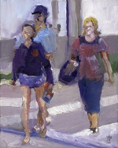 Family Crossing Street, Painting, Oil on Canvas