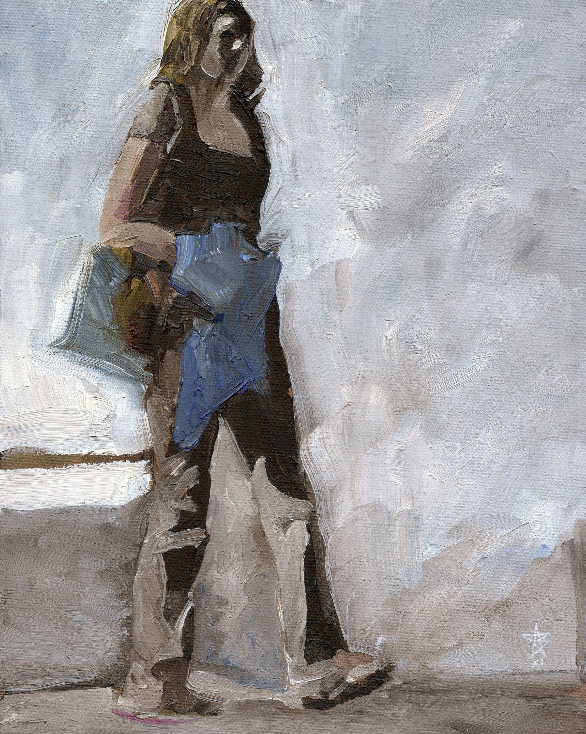 Figure holding blue jacket, Painting, Oil on Canvas