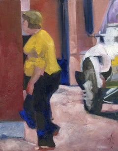 Figure in yellow with truck, Painting, Oil on Canvas