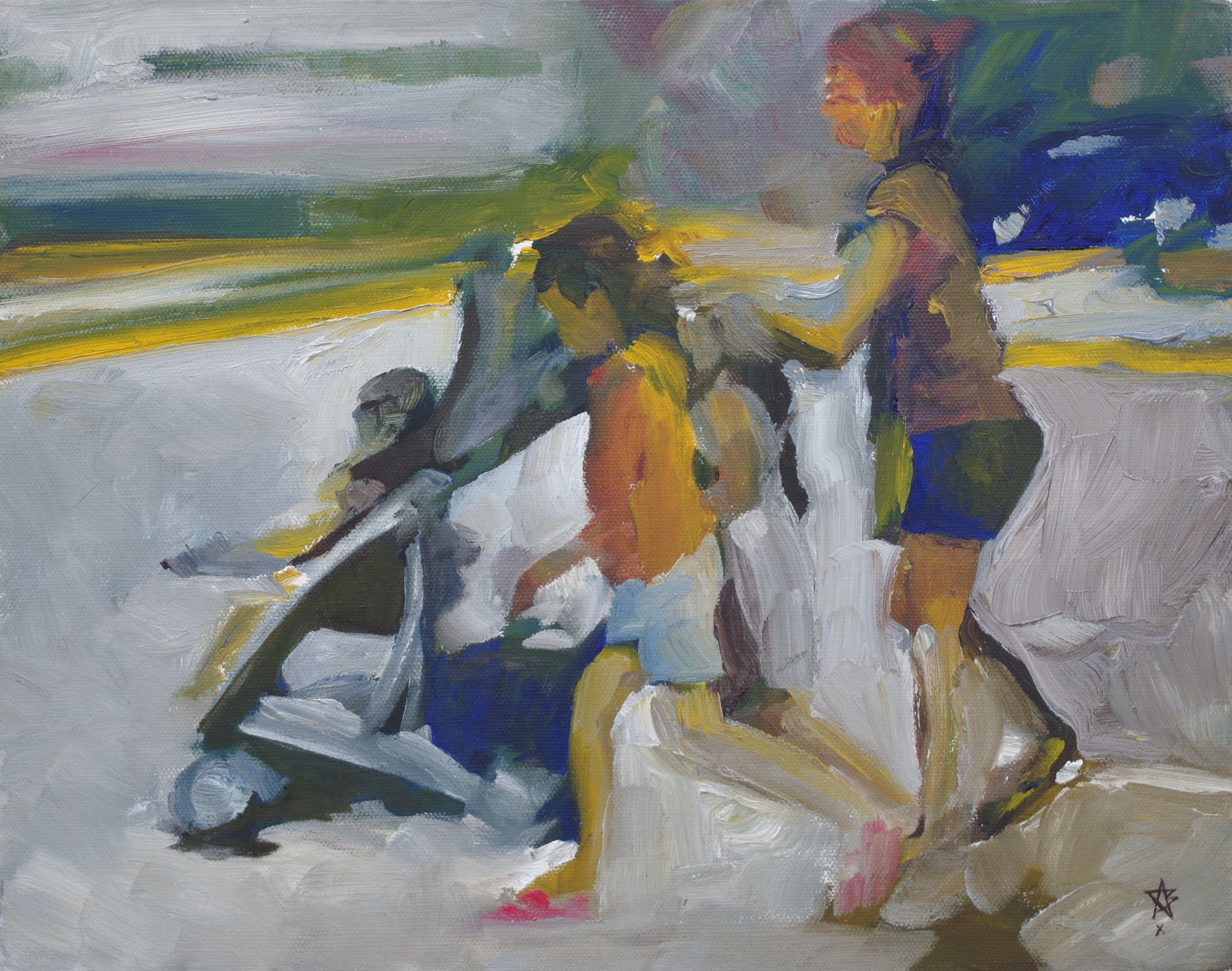 Madre e figli, Pittura, Olio su tela - Painting di Steven Boksenbaum