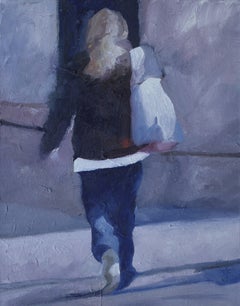 Pedestrian with white bag, Painting, Oil on Canvas