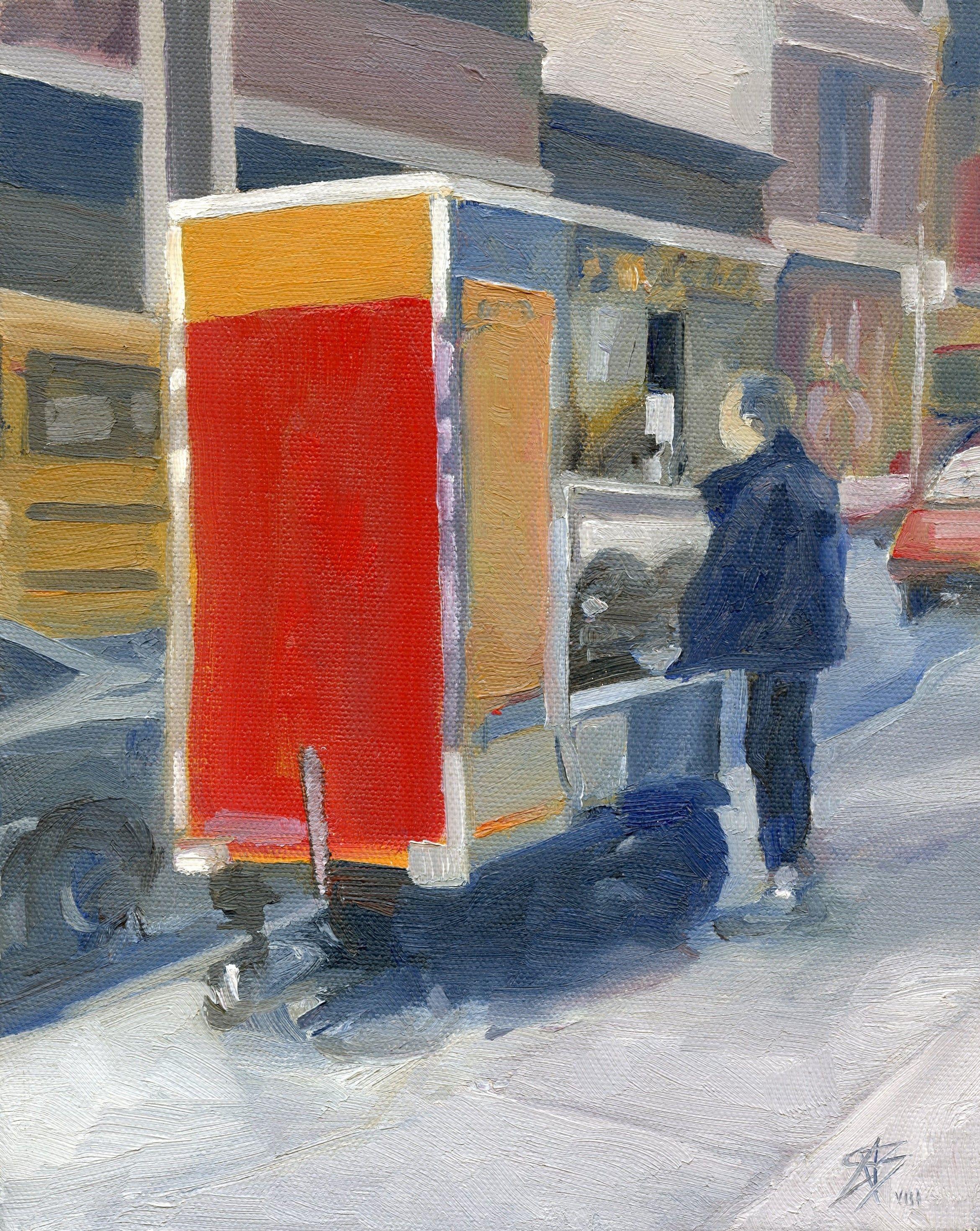 Carrello portavivande rosso, Pittura, Olio su tela - Painting di Steven Boksenbaum