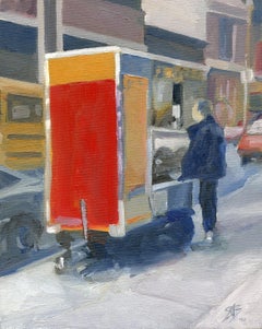 Red Food Cart, Painting, Oil on Canvas