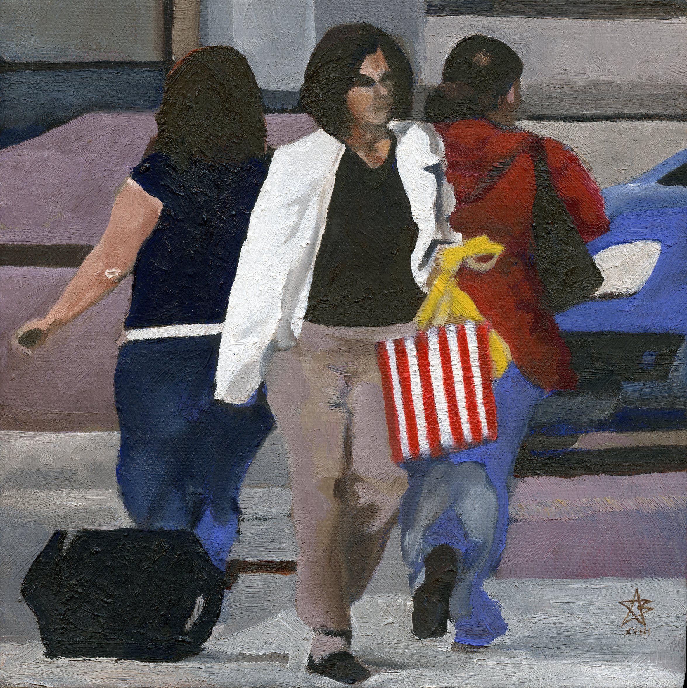 Steven Boksenbaum Figurative Painting - Striped Bag, Painting, Oil on Canvas