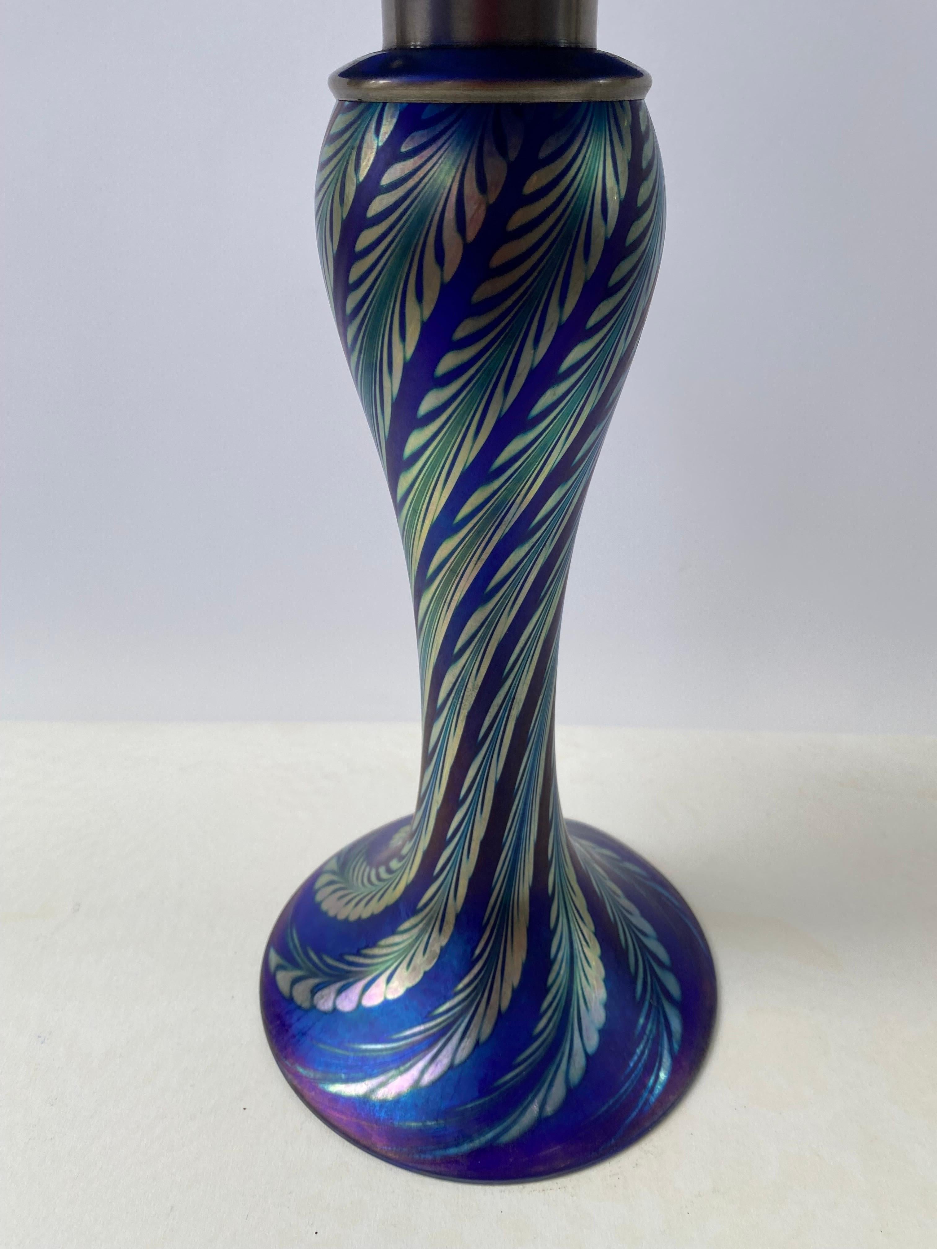 Steven Correia blown Art glass table lamp. 3-Way switch turns base, shade or both on! Beautiful design, signed bottom rim. In excellent codition!