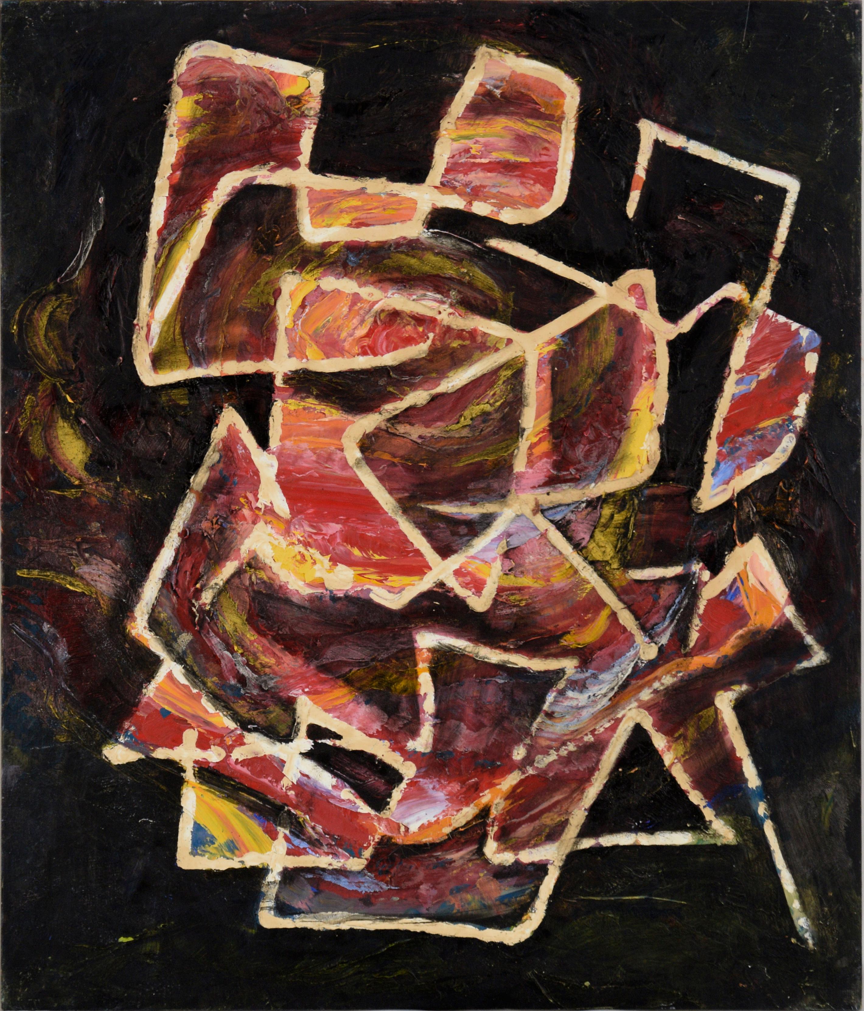 Steven Emerson Latour Abstract Painting - "Rose" Abstract Composition in Oil on Wood Panel