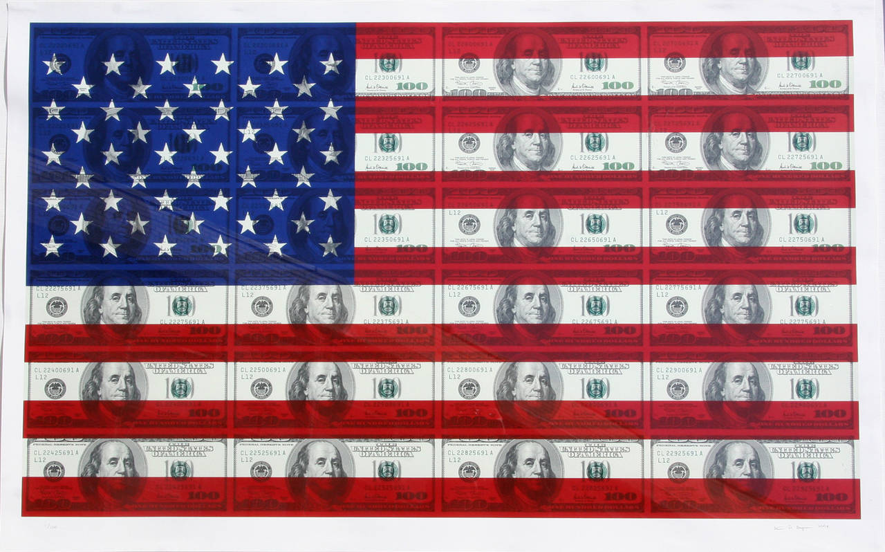 $100 U.S. Flag, Pop Art Silkscreen - Print by Steven Gagnon