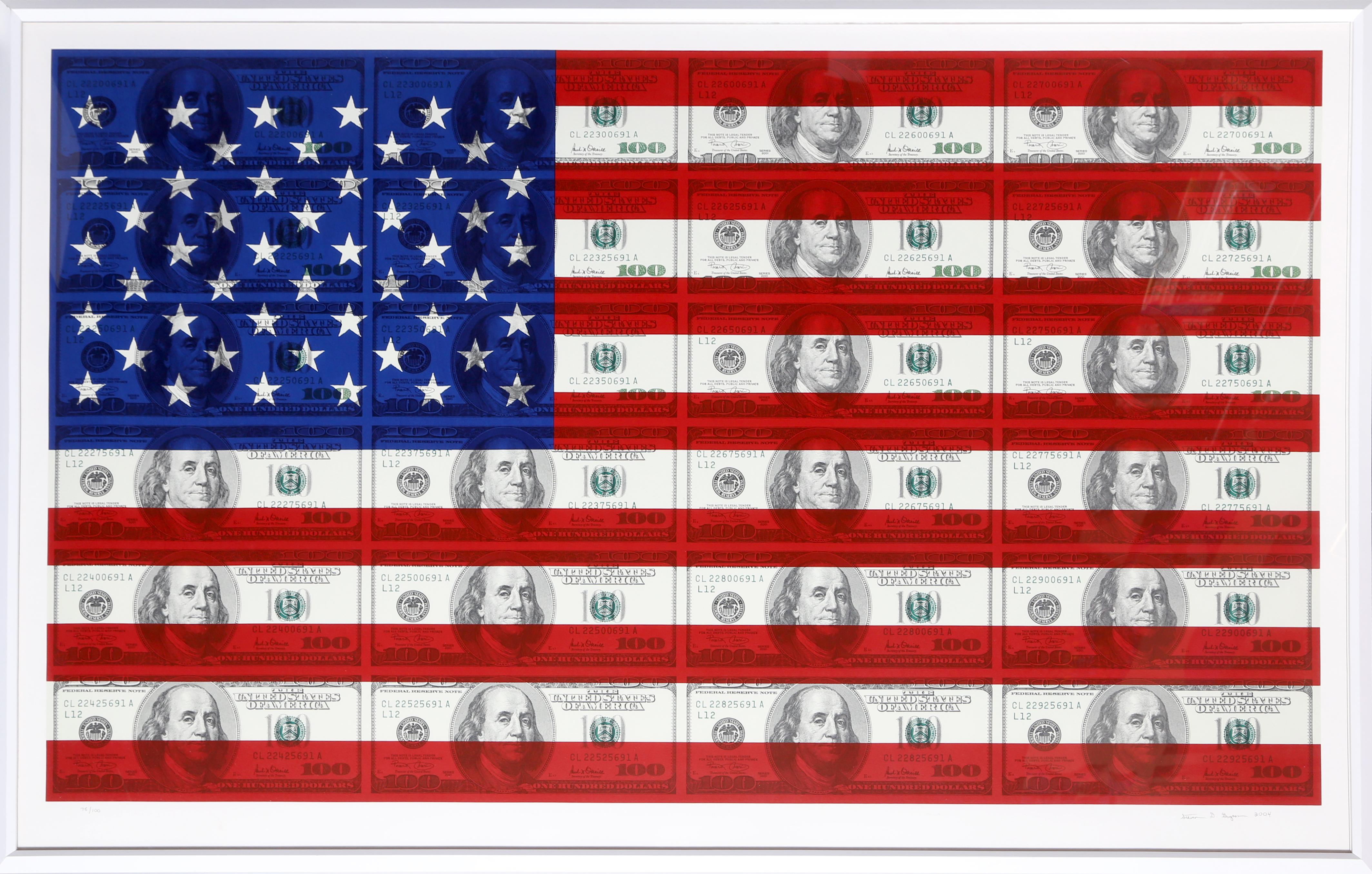 Steven Gagnon Abstract Print - $100 U.S. Flag, Pop Art Silkscreen