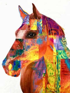 Cavallo, olio su tela di un artista indiano "In magazzino