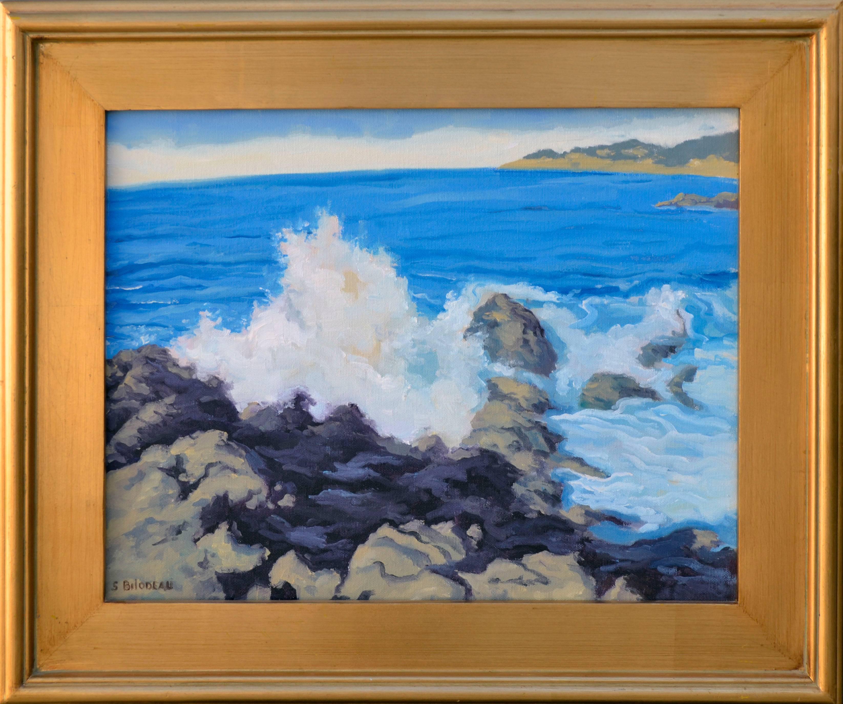 Brechende Brandung - Öl auf Leinwand Seelandschaft, amerikanischer Impressionist, signiert, gerahmt