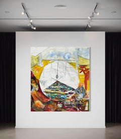 'Chinatown' by Steven Rehfeld - Very Large Red and Yellow Figurative Painting