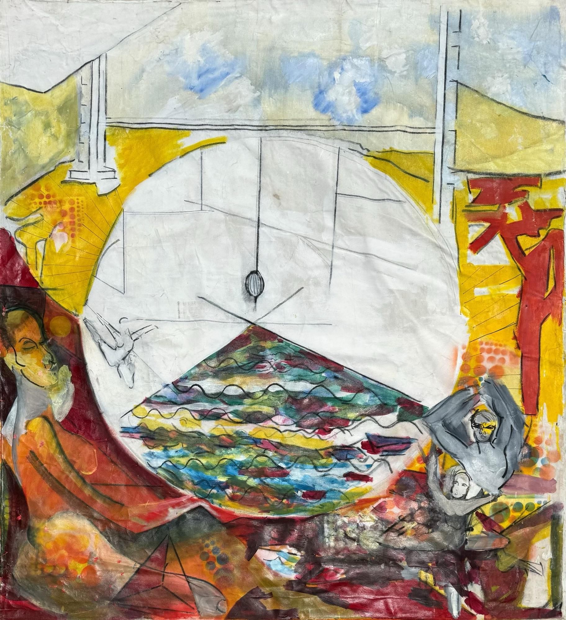 Chinatown" di Steven Rehfeld - Quadro figurativo rosso e giallo di grandi dimensioni