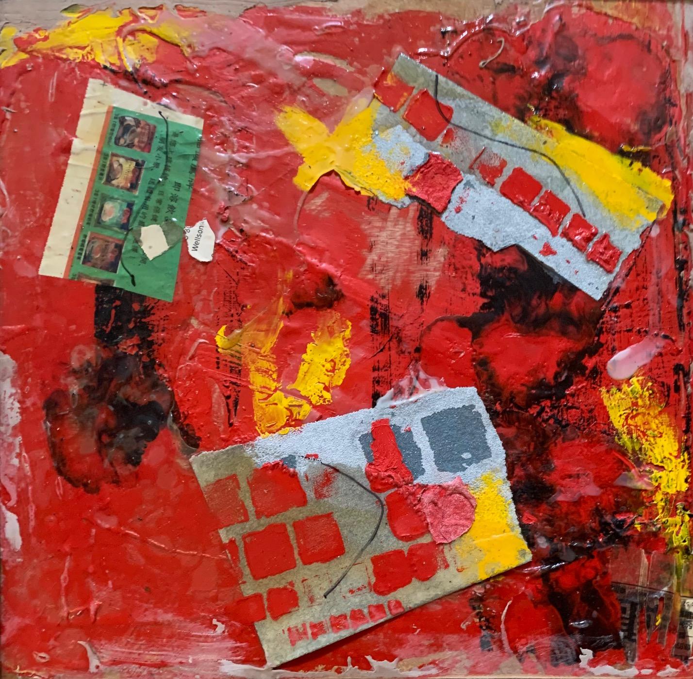 Steven H. Rehfeld Abstract Painting - "Ardor" Red Mixed Media Small Contemporary Abstract by Steven Rehfeld