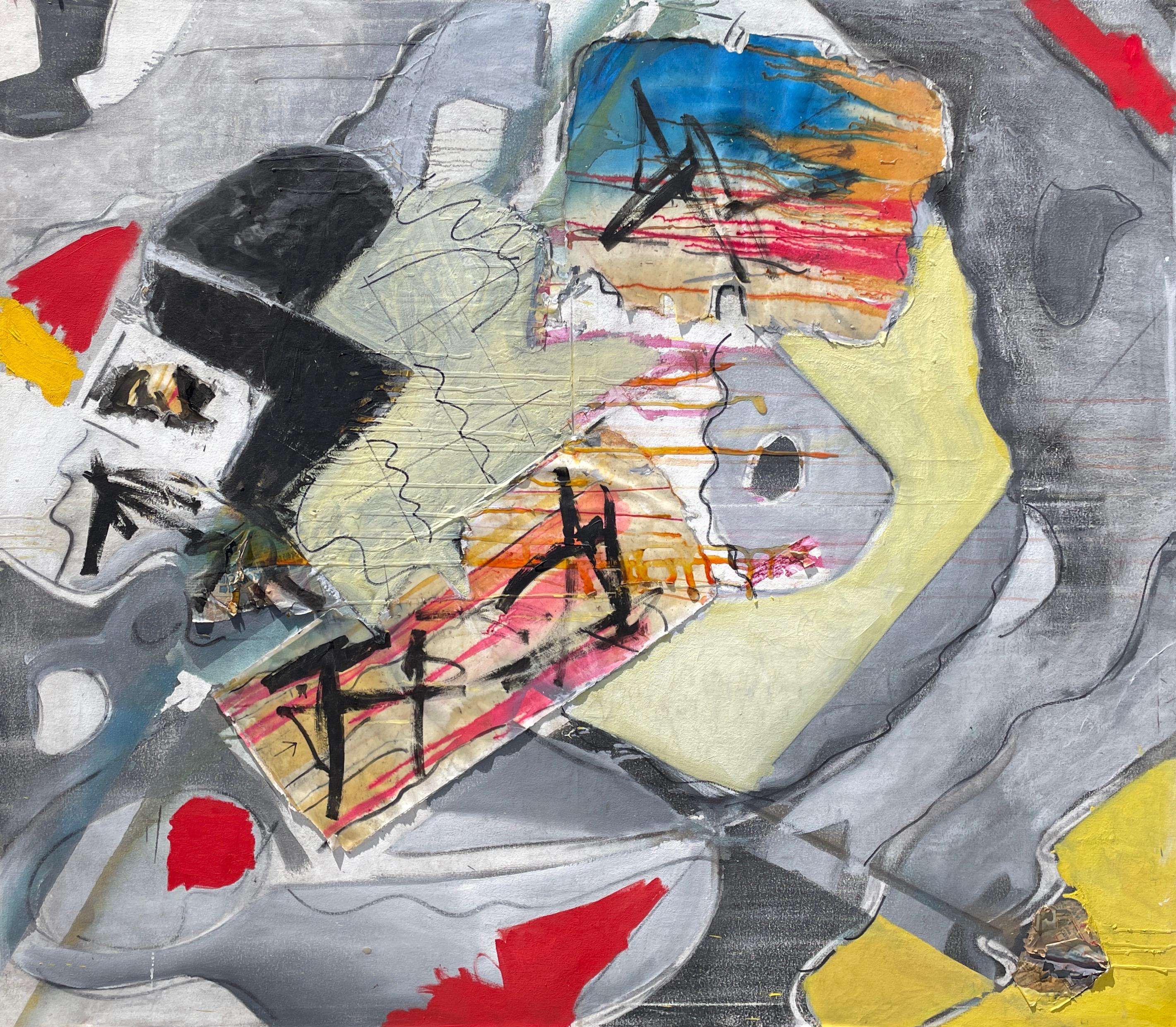 Steven H. Rehfeld (American, born 1954)
"Birds of a Feather" 2022
Oil Paint, Newsprint, Paper, Mixed Media, Canvas, Stretcher Bars, Wire
The artist signed the back of the painting.

In "Birds of a Feather," Steven H. Rehfeld offers a complex,