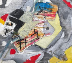 "Birds of a Feather" de Steven H. Rehfeld - Abstracto contemporáneo gris y rojo